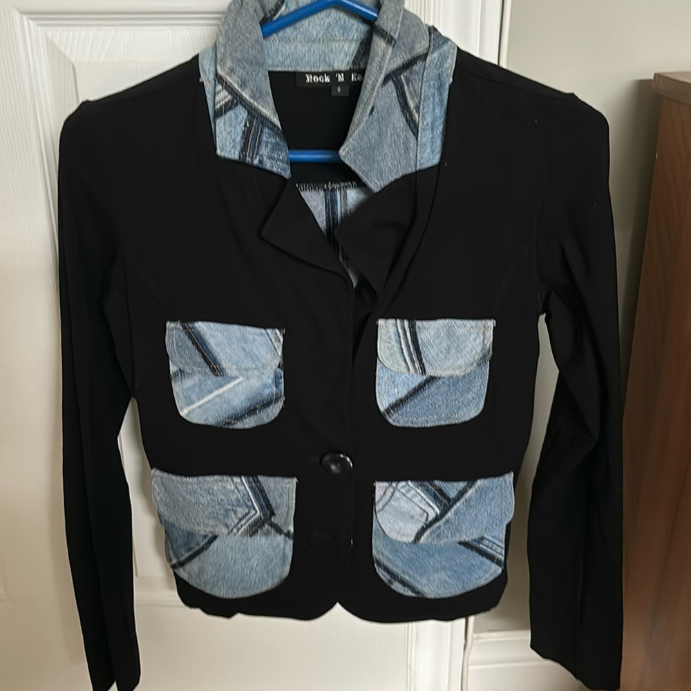 Rock n karma black blazer with denim accents